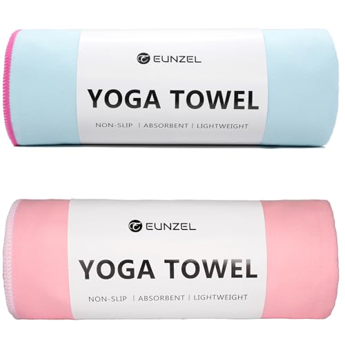 Eunzel Hot Yoga Mat Towel, Ultra-Absorbent Microfiber 72" x 26.5" | Ultra Absorbent Microfiber, Soft Touch Fabric, Quick Dry, Hot Yoga & Pilates, Machine Washable - color: Z-blue& Pink (2 Pack )