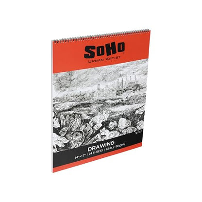 SoHo Urban Artist Softcover Drawing Pad - 14"x17" - 92 lbs/150gsm, Mixed Media, 24 Dual-Sided Sheets, Acid-Free, Wire-Bound, Micro-Perforated, Repeated Erasing & Reworking - size: 14"x17"