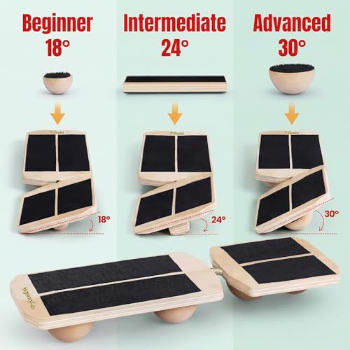 Ankle Balance Board 3 Optional Levels, Wooden Ankle Strengthener with Physical Therapy Guide for Plantar Fasciitis Relief, Achilles Pain, Posture Corrector, Foot Stretcher, Balance Training