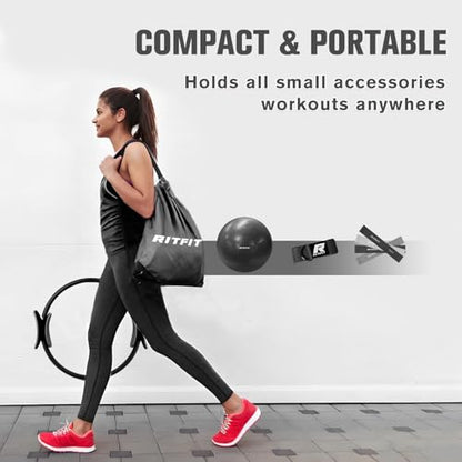 RitFit Pilates Ring 14 Inch Magic Fitness Circle for Inner Thigh Toning | Bonus Workout Guide & Storage Bag Included, Lightweight & Portable, Pilates Yoga Full Body Toning - style: Black Kit