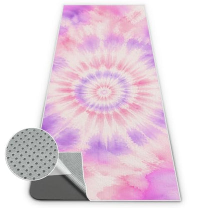 Yoga Mat Towel Non Slip Ultra-Absorbent Hot Yoga Towel, Super Stylish Printed Sweat Hot Yoga Towel, Ideal for Home, Workouts, Pilates, Yoga, 72 x 27in, Purple & Pink Tie Dye - color: Purple & Pink Tie Dye