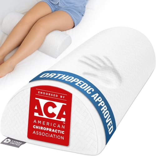 5 STARS UNITED Knee Pillow for Back Sleeping – Large Half Moon Bolster Pillow for Legs, Under Knee Pillow for Sleeping on Back, Memory Foam Leg Pillow for Back Pain, White - color: White, size: Large