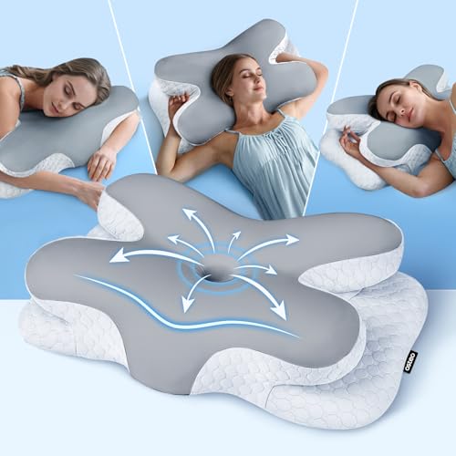 Osteo Enjoy Pain Relief Sleeping Cervical Neck Pillow, Ergonomic Contour Zoned Fits Side Sleeper, Non-Temperature Affected Memory Foam Pillows, Q-max Cooling Pillow Support Back Stomach Sleepers - color: Dark Gray
