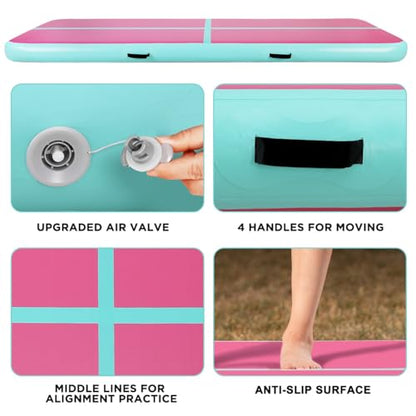 Inflatable Air Gymnastics Tumbling Mat 6ft 10ft 13ft 16ft 20ft - color: Pink Green, size: 6.6ft*3.3ft*4in(2*1*0.1m)