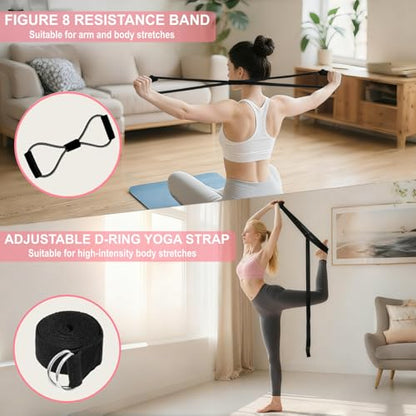 Nuplot Pilates Equipment, Pilates Kit for Home Workouts, Pilates Essentials Kit for Women, Home Pilates Kit with Pilates Ring and Ball Set, Booty Bands, Figure 8 Resistance Band, Yoga Band - color: Black