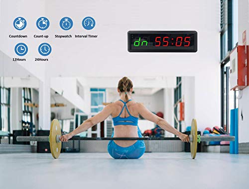 Gym Timer Clock Digital Interval Tabata Workouts Fitness Wall Small with Remote Home Garage Office Jujitsu School Referee Studio Church Service (Two Green+Four Red 1.5") - color: Two Green+four Red 1.5"