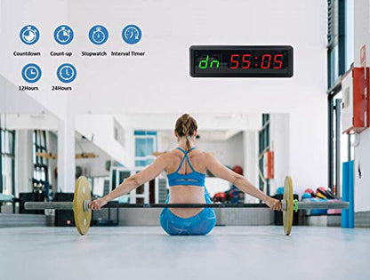 Gym Timer Clock Digital Interval Tabata Workouts Fitness Wall Small with Remote Home Garage Office Jujitsu School Referee Studio Church Service (Two Green+Four Red 1.5") - color: Two Green+four Red 1.5"