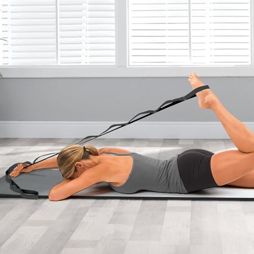 Stretching Strap Yoga Strap Physical Therapy for Home Workout, Exercise, Pilates and Gymnastics, 10 Loops Non-Elastic Stretch Bands with Aesthetic Packaging for Women Men - color: Black