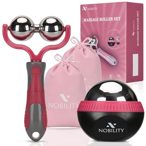 Nobility 마사지 볼 롤러 - 얼음처럼 차갑고 뜨거운 딥 티슈 및 뻣뻣함과 스트레스, 몸, 목, 등, 발, 족저근막의 통증 근육 완화를 위한 더블 핑크 - color: 핑크