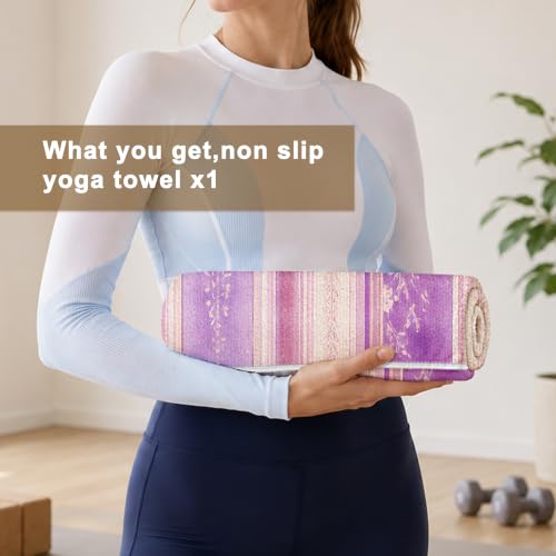 Hot Yoga Towel Non Slip, Ultra-Absorbent Yoga Mat Towel, Soft with Printed Design, Machine Washable, Yoga Pilates Towel Suitable for Exercise, Pilates, Yoga, 72x27in.Purple Stripe - color: Purple Stripe