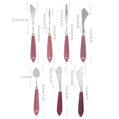 7Pcs Stainless Steel Palette Knife Set Flexible Painting Blending Scrapers for Oil & Acrylic Pigment Mixing, Canvas Art Creation