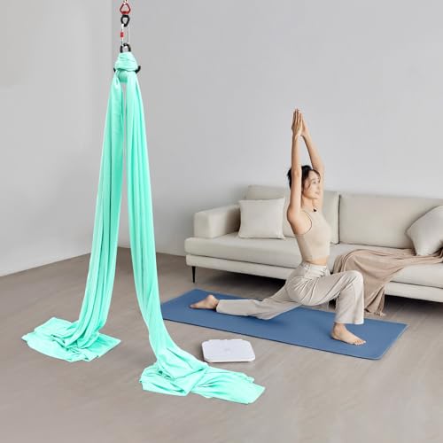 Aerial Yoga Hammock, 440 lbs Capacity Ceiling Mounted Aerial Silks Kit with 360° Swivel, Polyester Fabric for Home Gym Studio, 16.4ft - color: Green, size: 6M/19.68FT