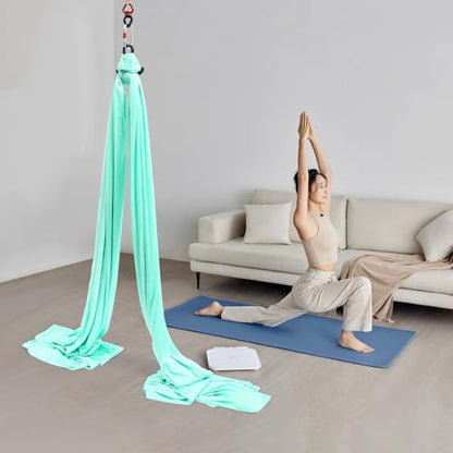 Aerial Yoga Hammock, 440 lbs Capacity Ceiling Mounted Aerial Silks Kit with 360° Swivel, Polyester Fabric for Home Gym Studio, 16.4ft - color: Green, size: 6M/19.68FT
