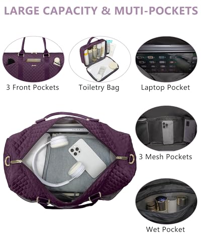 Women Weekender Travel Duffle Bag: Travel Duffel Overnight Bags with Shoe Compartment Large Carry on Tote with Toiletry Bag Weekend Traveling Yoga Gym Hospital Bag for Women with Wet Pocket Purple - color: 03-Purple, size: Large