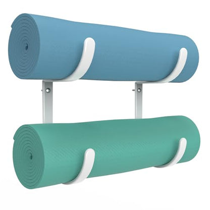 Yoga Mat Holder Wall Mount，No-Tie Mat Storage Rack With Rubber Coating - color: 2-Tiers （yoga mat holder）