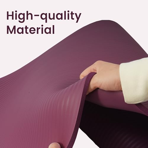 Fitvids Yoga Mat, 1/2-Inch Extra Thick High Density Exercise Mat, Anti-Tear Exercise Yoga Mat with Carrying Strap, Suitable for Various Yoga Exercises - color: Deep Wine