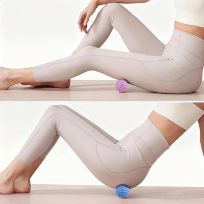 WOVTE Massage Lacrosse Ball Set for Sore Muscles, Shoulders, Neck, Back, Foot, Body, Deep Tissue, Trigger Point, Muscle Knots, Yoga and Myofascial Release - color: Blue Pink Purple