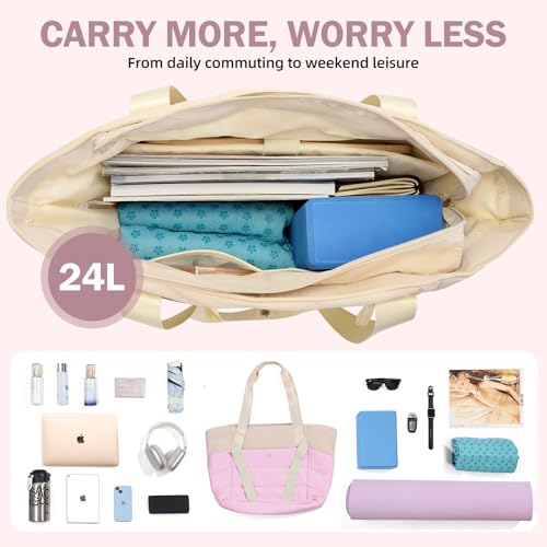 Axcone Women's Yoga Tote Bag with Luggage Sleeve & Mat Straps - Gym Work Bag for Office, Commute, Sports,Travel - color: Pink