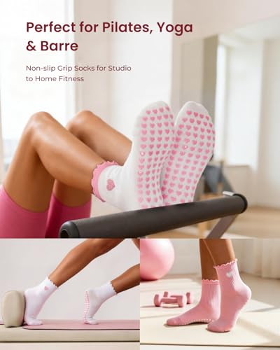 ALLIVE Pilates Socks with Grips for Women, Bamboo Breathable Non Slip Socks for Yoga, Barre, Studio, and Home Use - color: 3pairs Whitepink