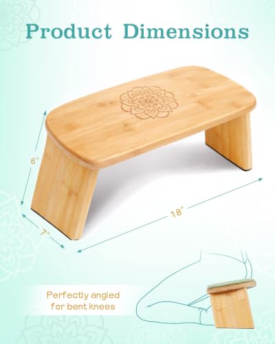 Hihealer Folding Bamboo Meditation Bench with Cushion & Carry Bag – Ergonomic Yoga and Prayer Stool for Comfort and Posture Support (Green) - color: Green