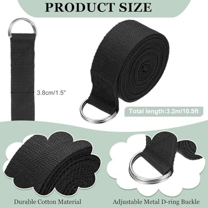 Yoga Strap for Stretching, Athletic Stretch Band with Adjustable Metal D Ring Buckle Yoga Bands - color: Black, size: 10.5ft