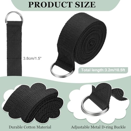 Yoga Strap for Stretching, Athletic Stretch Band with Adjustable Metal D Ring Buckle Yoga Bands - color: Black, size: 10.5ft