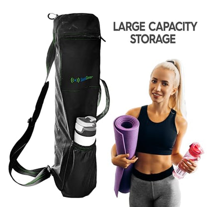 Extra Long Yoga Mat Bag for Men & Women, 3 Pockets, Full Zipper Water Resistant 600D Material, Large Water Bottle Pocket, Yoga Mat Carrier with Handles, Padded Shoulder Strap & Ventilation Vents