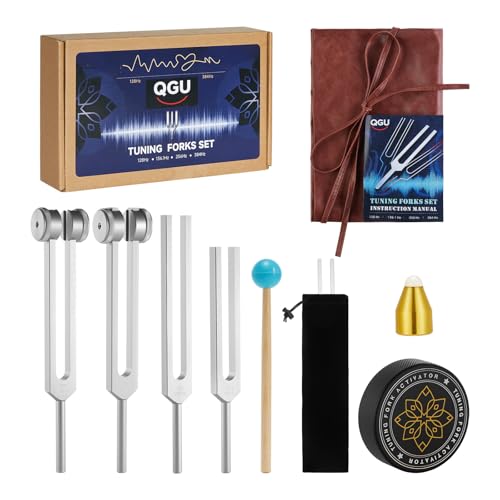 Healing Tuning Fork Set –Includes 128Hz, 136.1Hz, 256Hz, 384Hz Weighted and Unweighted,with Activator & Wooden Mallet,Tuning Fork Set for Meditation, Yoga, and Chakra Energy Therapy