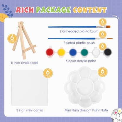 ESRICH 6 Set Mini Acrylic Paint Kit, Mini Stretched Canvas with Easel | Acrylic Paint Strips, Paint Palettes, Painting Brushes, Mini Canvas and Easel Set for Kids Artists Beginner, Gift