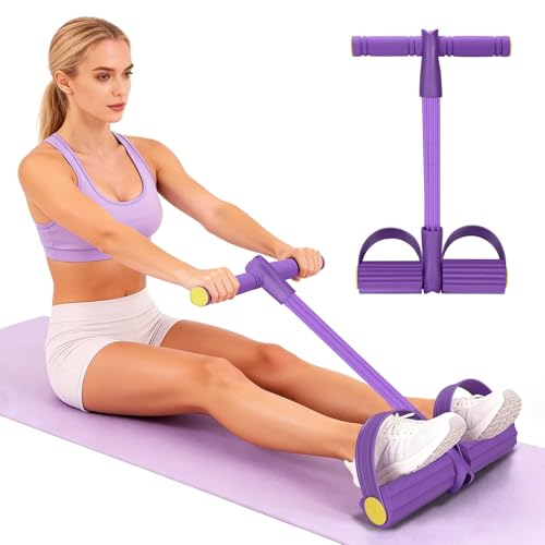 Resistance Bands with Handles 6 Tube Multifunction Tension Rope, Sit-Up Exercise Equipment with Foot Pedals and Handles，Pedal Resistance Band for Abdomen, Waist, Arm, Leg - color: Purple