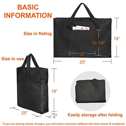 Cupohus 19" x 25" Lightweight Art Portfolio Bag (Edition 2.0) with Outer Pockets and Handle, Student Carry Transport Storage Bag for 18" x 24" Artworks - size: 19" x 25" x 4"