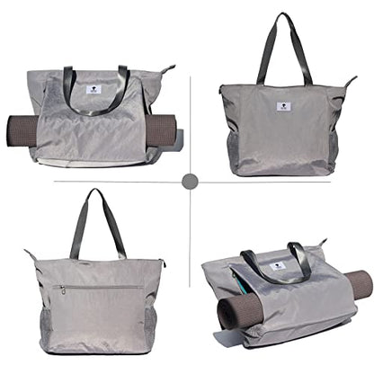 ESVAN Yoga Mat Bag Yoga Tote Carrier Shoulder Bag Carryall Tote for Office,Yoga,Pilates,Travel,Beach and Gym - color: F Gray