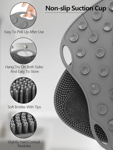 Kalolary Silicone Shower Foot Scrubber Mat with Non Slip Suction Cups - color: Grey