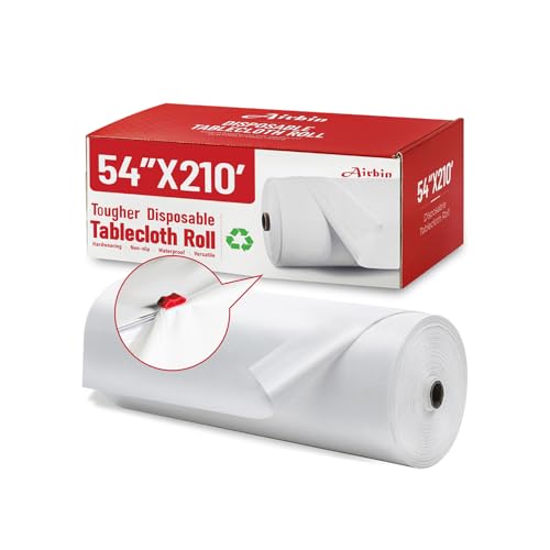 Plastic Table Cloth Disposable, 210 Ft X 54 In White Table Cloth Rectangle | Plastic Tablecloth Roll with Sliding Cutter Premium Plastic Table Cover Roll for Picnics, Parties, Birthdays, Weddings - color: White, size: 2520" x 54" (Rectangular)