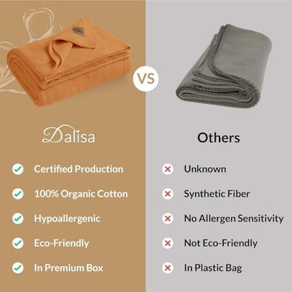 Dalisa Alina GOTS Organic Cotton Throw Blanket, Saffron Gold, 50x60 in - color: Saffron Gold, size: 50x60