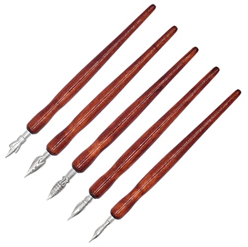 XIAOYU Cartoon Comic Dip Pen Set, 5PCS Comic Pen Holders with 5 Pieces Comic Pen Nibs Kit, Wooden Comic Pen Nib Holder for Writing, Painting, Signing, Brown - color: Brown