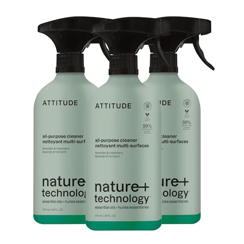 ATTITUDE All-Purpose Cleaner Spray, Natural Origin Ingredients, EWG Verified, Removes Fingerprints, Dust and Dirt, Streak-Less, Lavender & Rosemary, 26 Fl Oz (Pack of 3) - size: 26 Fl Oz (Pack of 3)