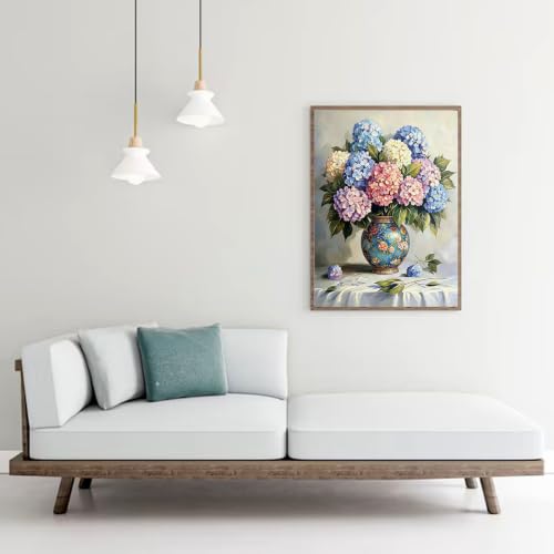 Hydrangea 5D Diamond Art Kit for Adults Full Drill gem art craft | 12x16 inch Round drill canvas, complete tool kit, DIY wall art, relaxing hobby for adults - color: QD159
