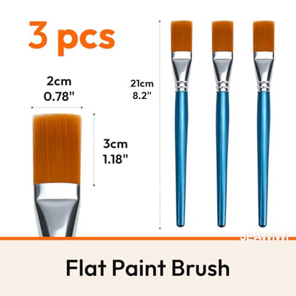 JEAWIWI 3 Pcs Acrylic Paintbrush Set, Flat Paintbrushes, 30mm, Blue | Oil Watercolor Face Paint Brushes for Rock, Face Art, Canvas, Body, DIY Crafts, Artists, Hobbyists, Home & Studio Use - size: 3 PCS