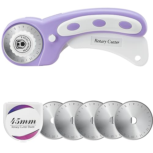 Headley Tools 45mm Rotary Cutter for Fabric, Ergonomic Handle Rolling Cutter with Safety Lock for Fabric Leather Crafting Sewing Quilting, Fabric Cutter Wheel Perfect for Left & Right Hand (Purple) - color: Purple, size: 45mm