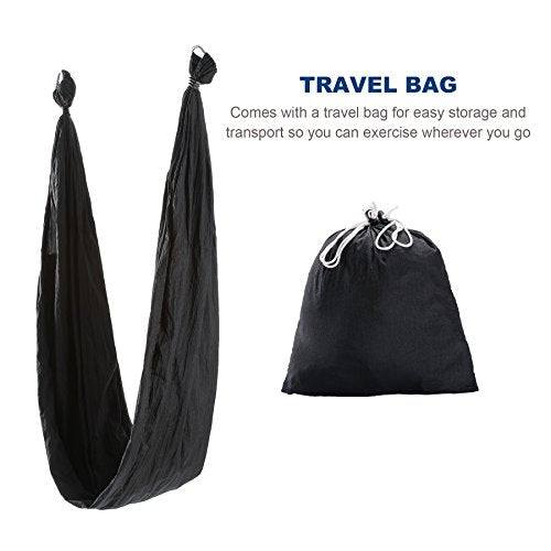 ZELUS Aerial Yoga Swing Sling Strong Yoga Hammock Kit Set Trapeze Inversion Equipment Include 2 Extensions Straps and Ceiling Mounting Kit - color: Black
