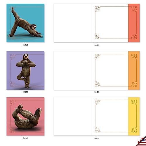 The Best Card Company - 20 Blank Yoga Animal Cards (4 x 5.12 Inch) - All Occasion Set (10 Designs, 2 Each) - Sloth Yoga AMQ6255OCB-B2x10 - style: Sloth Yoga