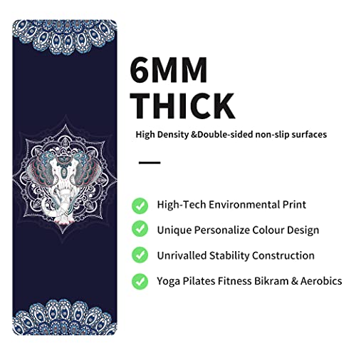 nuveti Yoga Mat Print Extra Thick TPE Non Slip Fitness Exercise Mat with Carrying Bag,72"x24" Extra Thick 6MM Exercise & Workout Mat for Yoga, Pilates Fitness and Floor Exercises - color: Elephant