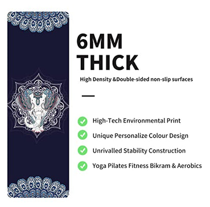 nuveti Yoga Mat Print Extra Thick TPE Non Slip Fitness Exercise Mat with Carrying Bag,72"x24" Extra Thick 6MM Exercise & Workout Mat for Yoga, Pilates Fitness and Floor Exercises - color: Elephant
