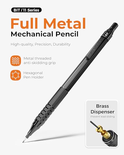 STAGEEK 20Pcs Black Metal Mechanical Pencil Set with Leather Case | 5PCS Art Drafting Pencils, 0.3, 0.5, 0.7, 0.9, 2.0MM Drawing Pencils, 9 Tube (4B 2B HB 2H Colors) Lead Refills, Erasers - color: Black, style: 0.3 0.5 0.7 0.9 2.0