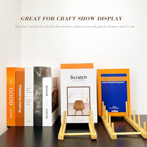 Plate Display Stands, 2 Pack 5-Slot Wooden Plate Holder Organizer | Sturdy Craft Show Display Stand for Art Prints, Book, Photo, Picture Frame, Plaque, Platter and Tabletop Decor - size: M-2 Pack