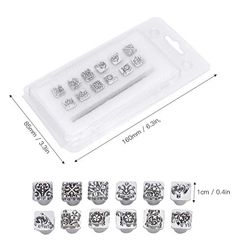 Leather Stamp Tool, 12Pcs Leather Stamping Punch Stamper DIY Leather Craft Making Tools Flower Design Embossing Pattern with Stamping Handle for Leathercrafting