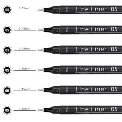 EYEYE Micro Pens, Black Drawing Art Pen,6 Pack 0.45mm Archival Pens Waterproof Ink Set Artist Supplies Archival Inking Markers Sketch Outline Pen, Precision Drawing and Sketching Kit - size: 6 Pack 0.45mm