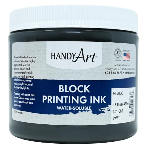 Handy Art Block Printing Ink, Black, 16 oz Jar, Water-Soluble | Highly Pigmented Vibrant Opaque Color with Superior Transfer Tack, Water Soluble, Certified Safe & AP Non-Toxic, Made in USA - color: Black, size: 16 Fl Oz