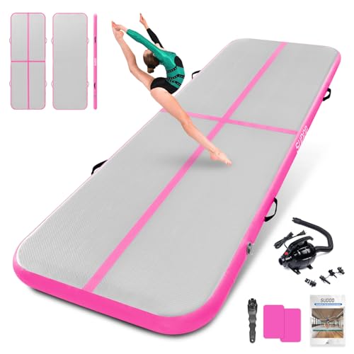 SUDOO Gymnastics Air Mat 10ft/13ft/16ft Inflatable Air Tumble Track Mat 4" Thick Tumbling Mat With Pump or No Pump for Training Tumble Yoga Cheerleading Parkour Beach Water Activities Home Use - color: Pink, size: 10ft*3.3ft*4in (3*1*0.1m)